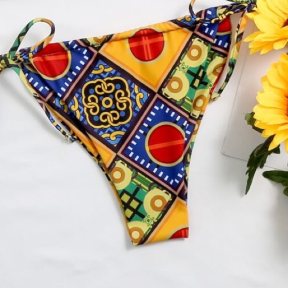 Low Rise Print Cheeky String Bikini Bottom - Picture 5 of 6